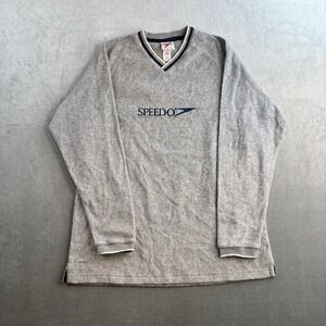 VTG Speedo Terry Cloth Long Sleeve Pullover Grey Mens Small